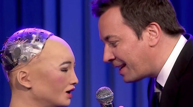 خاتون روبوٹ نے مرد کے ساتھ رومانوی گانا گا کر تاریخ رقم کردی