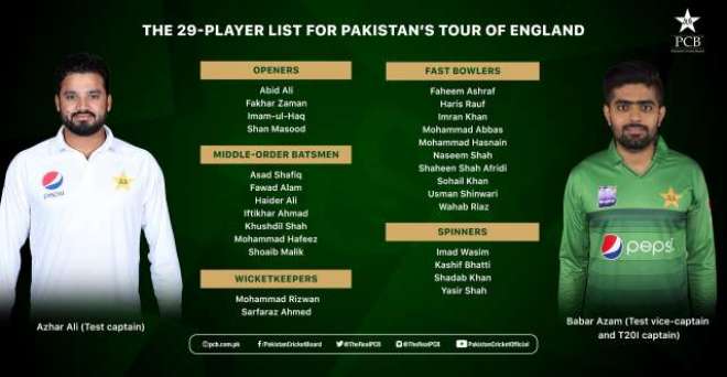 دورہ انگلینڈ کے لیے پاکستان کے 29 رکنی اسکواڈ کا اعلان کردیا گیا