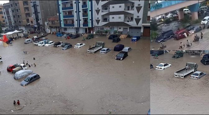 کراچی میں موسلا دھار بارش نے شہر کو پانی پانی کردیا، سڑکيں تالاب بن گئيں