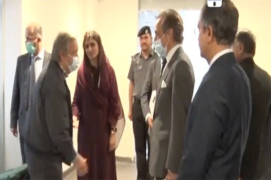 سیکرٹری جنرل اقوام متحدہ اسلام آباد پہنچ گئے، حنا ربانی کھر نے استقبال کیا