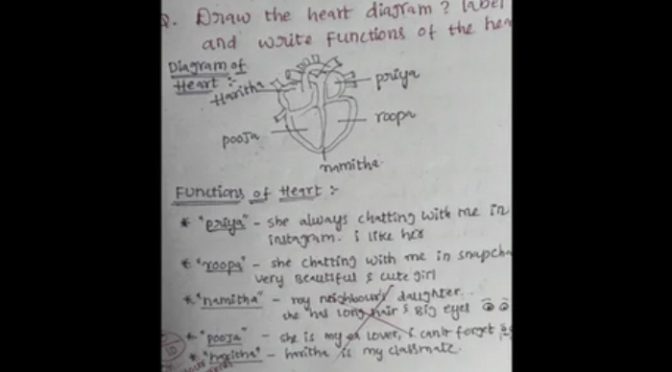 شاگرد نے دل کے حصوں کو اپنی محبوبہ کے نام کردیا