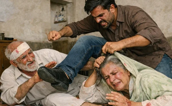 زمین کی خاطر اکلوتے بیٹے کا بوڑھے ماں باپ پرتشدد